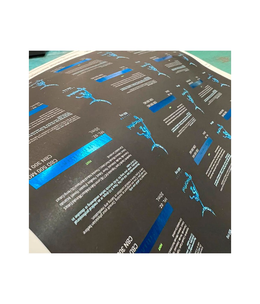 Stickers con hot stamping azul